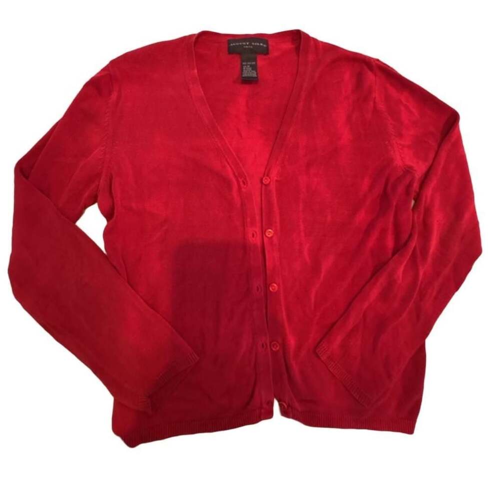 August Silk Knits Cardigan Size M Red Silk V-Neck
